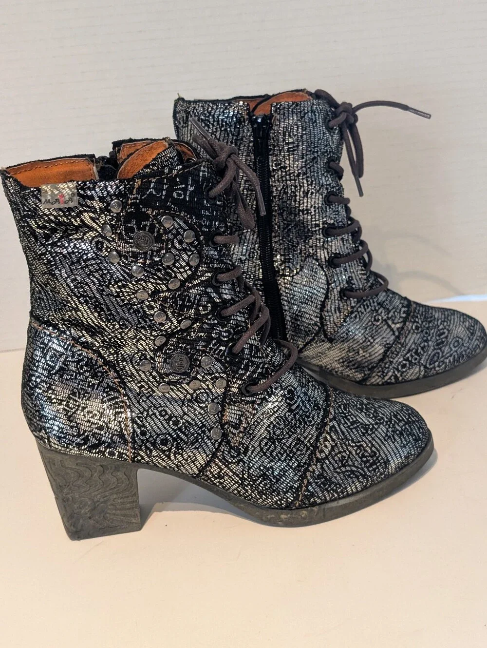 TMA EYES LEATHER Combat Boots Black with Lace Look Sz. 7